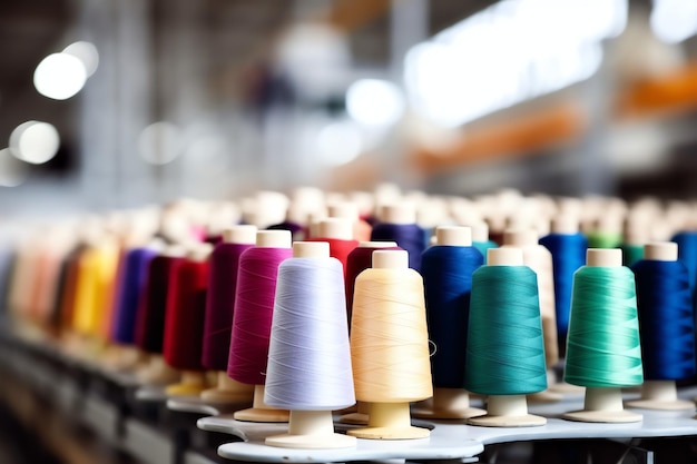 Photo textile cloth factory industry with embroidery machine knitting or spinning sewing thread company