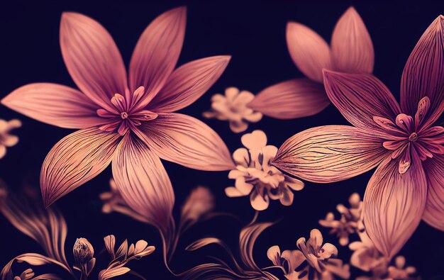 Textile flowers on a dark background