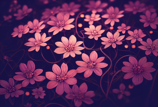 Textile flowers on a dark background