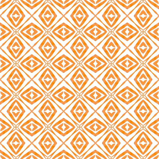 Textile ready captivating print, swimwear fabric, wallpaper, wrapping. Orange radiant boho chic summer design. Tiled watercolor background. Hand painted tiled watercolor border.