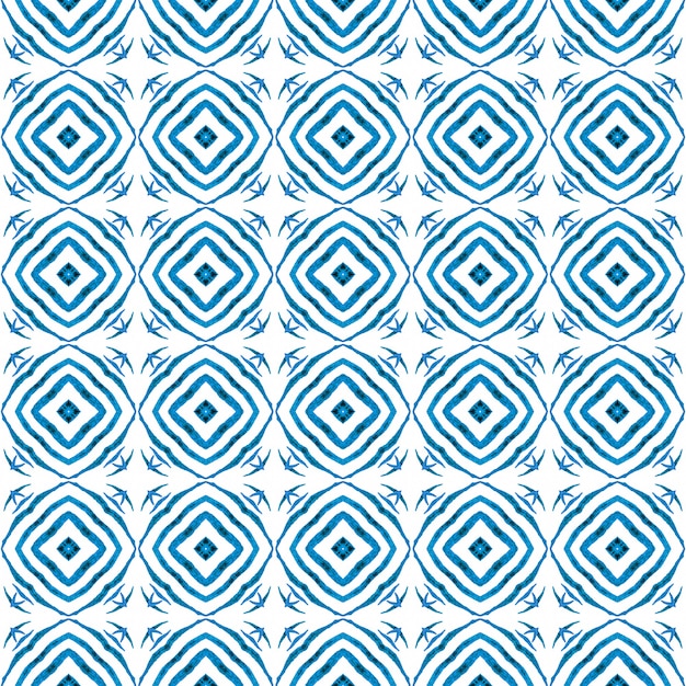 Textile ready fetching print, swimwear fabric, wallpaper, wrapping. Blue mind-blowing boho chic summer design. Striped hand drawn design. Repeating striped hand drawn border.