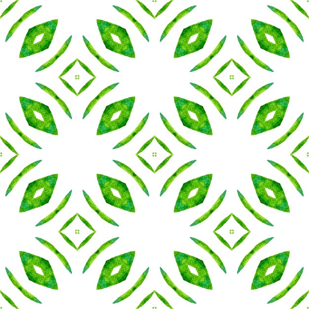 Textile ready fresh print, swimwear fabric, wallpaper, wrapping. Green beauteous boho chic summer design. Watercolor ikat repeating tile border. Ikat repeating swimwear design.