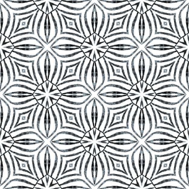 Textile ready precious print, swimwear fabric, wallpaper, wrapping. Black and white impressive boho chic summer design. Arabesque hand drawn design. Oriental arabesque hand drawn border.