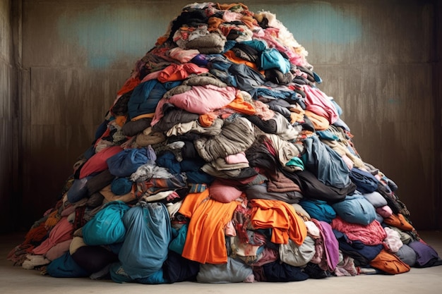 Textile recycling with piles of sorted clothing created with generative ai