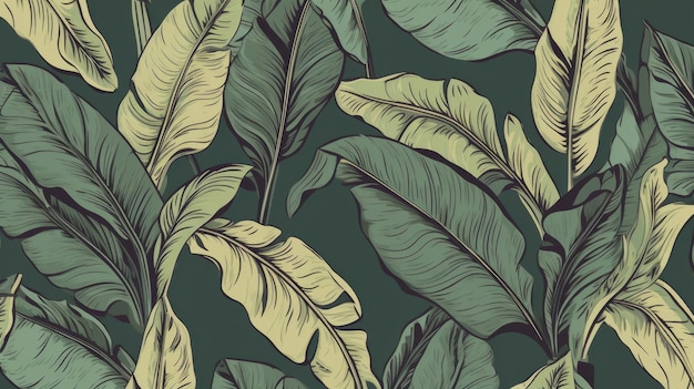 Textile repeat pattern of banana leaf