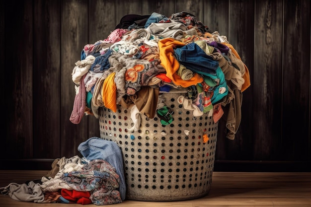 Textile waste bin overflowing with fast fashion items