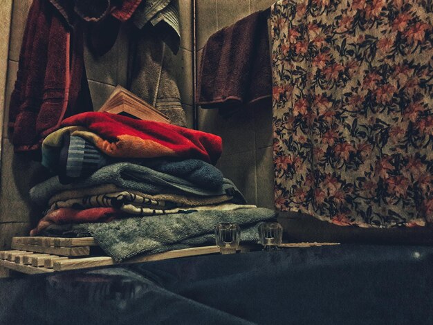 Photo textiles on table at home