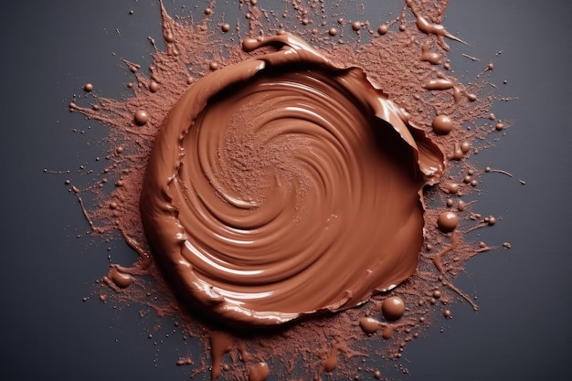 Textural chocolate smear of a round shape on a dark background Generated by AI