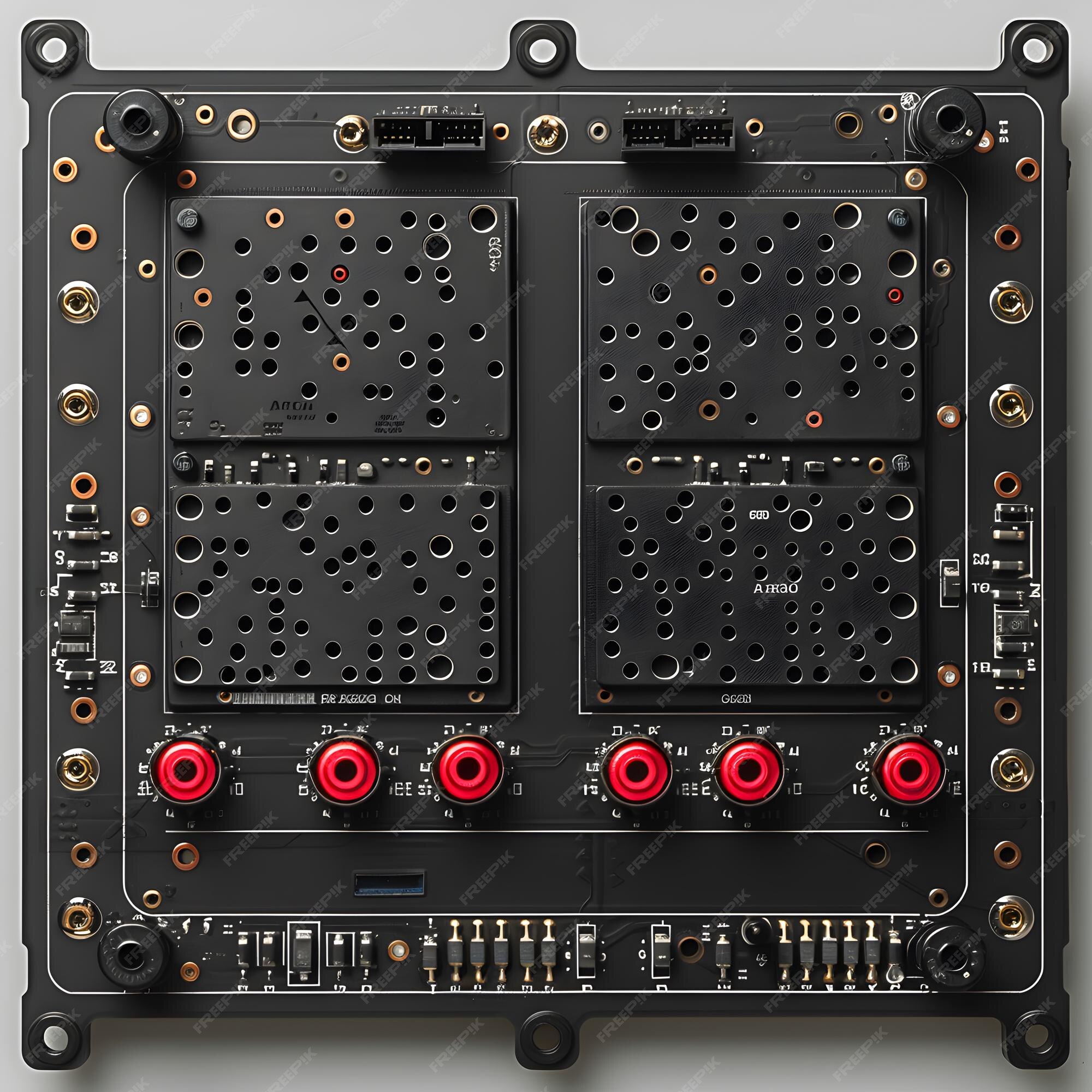 Texture of back view panels power input and output wire and data input ...