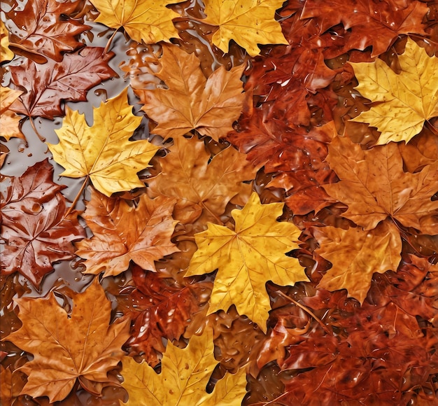 テーブルの上にある秋の葉の背景の質感