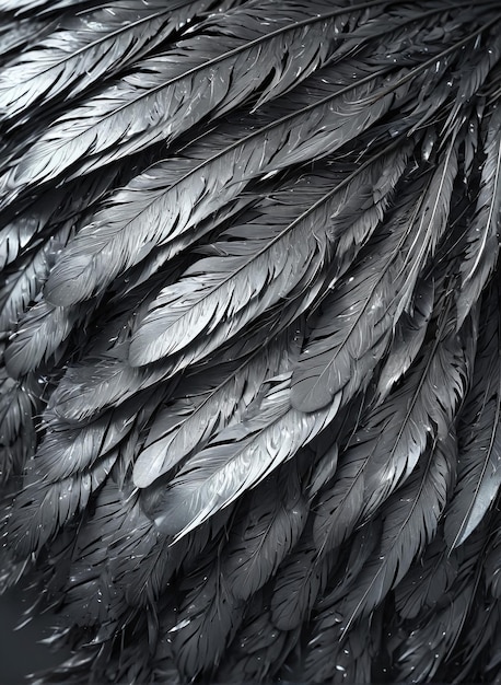 texture background a black and white feather with a black background