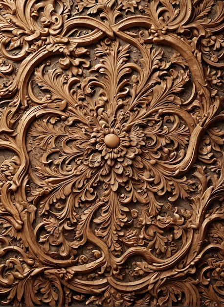 текстура фона резная деревянная панель с цветочным рисунком