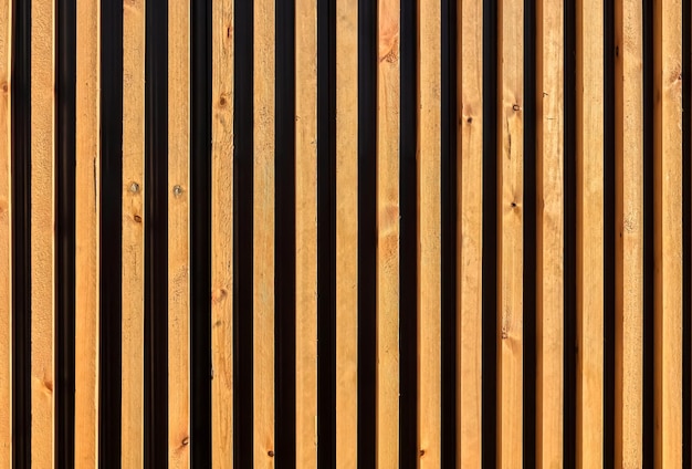 Photo texture background closeup of wooden slatsvertical wooden boards on the wall