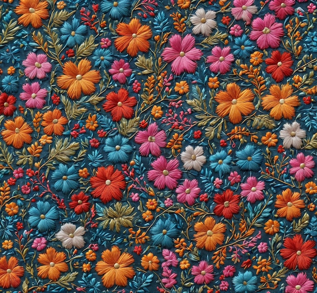 Photo texture background a floral pattern with orange and blue flowers