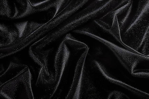 Texture background pattern Black satin fabric is wrinkled