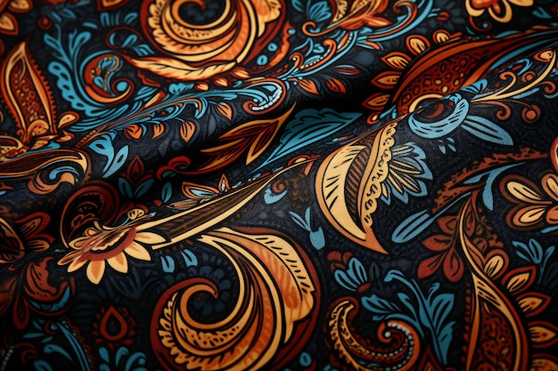 Texture background pattern Silk fabric is black with a paisley pattern