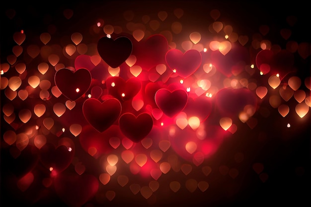 Texture background for Valentines day Copy space with red hearts bokeh lights