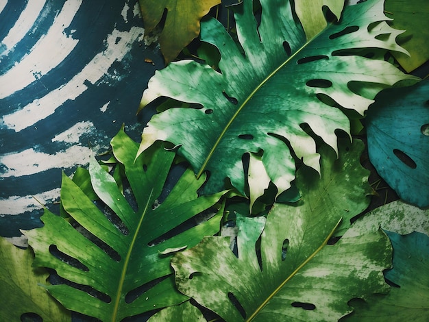 texture background with different exotic leaves generated by ai