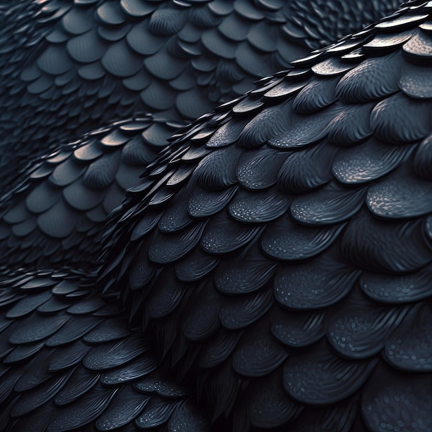 Texture of black dark dragon scales close up