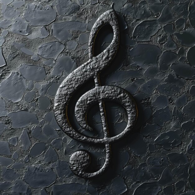 Photo texture black treble clef on a textured surface