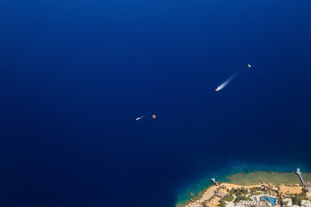 Texture of the blue sea from above