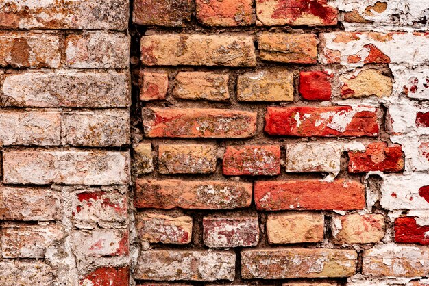 Photo texture of a brick wall with cracks and scratches