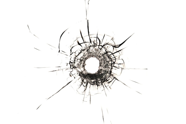 割れたガラスの質感。銃弾の穴