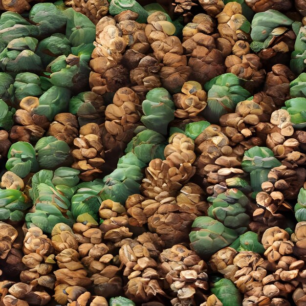 Photo a texture of brown and green pine cones that are