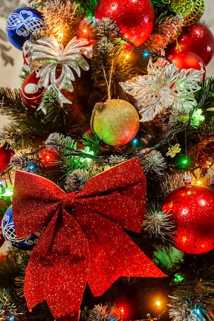 texture of a Christmas tree decorated with balls