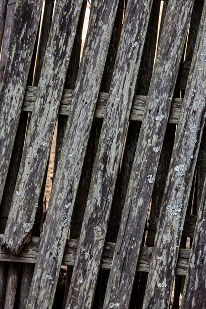 Photo texture: closeup of worn and unpainted wooden fence, typical of the countryside of brazil. sao paulo state