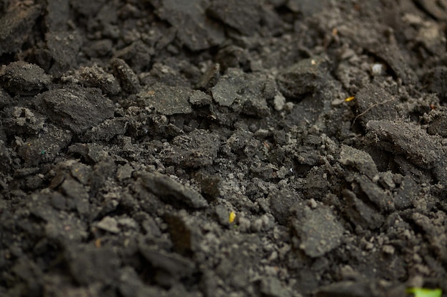 Texture of the earth Black soiltexture of the black fertile layer of the earth closeup