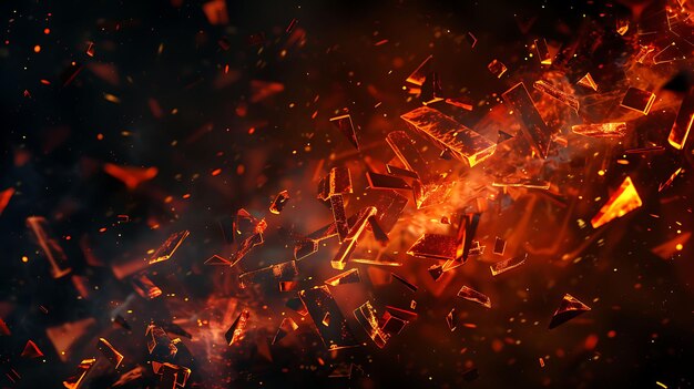 Photo texture explosive shattering fire with fragmented red and orange bur effect fx overlay design art