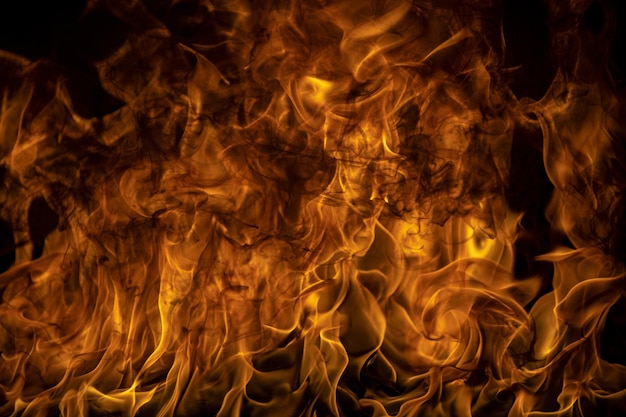 Texture of fire on a black background abstract fire flame background large burning fire