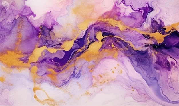 Texture of flow purple liquid paints Spreading paint out wallpaper and golden line For banner postcard book illustration card Created with generative AI tools