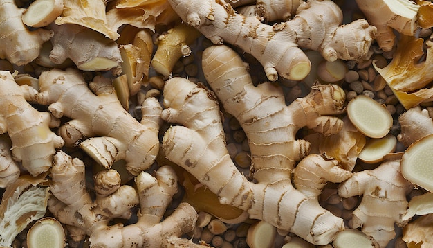 Texture of fresh ginger roots as background