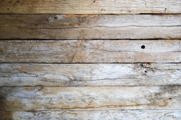 Texture from old shabby unpainted wooden horizontal natural boards with cracks and knots