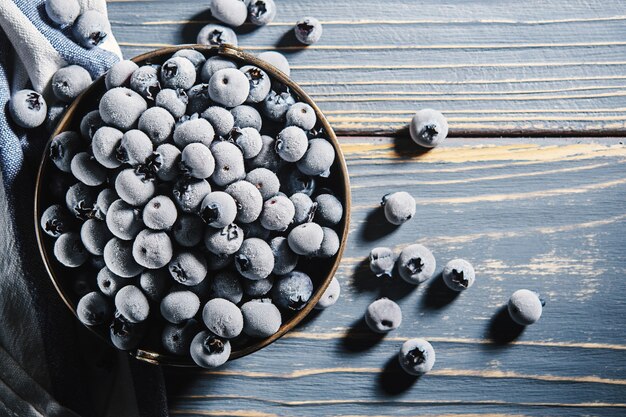 The texture of frozen blueberries