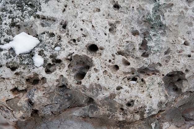 Texture of gray stone and white snow