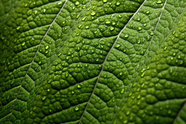 Texture of green leaves with dew droplets Generative AI