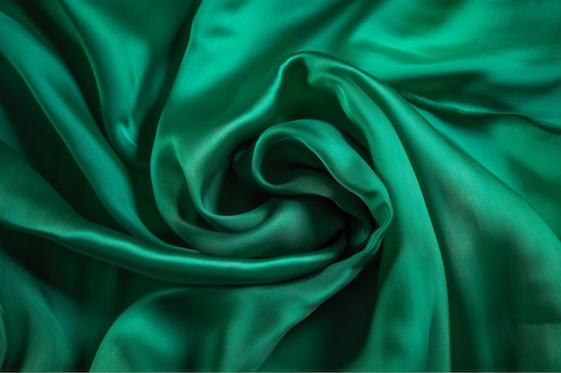 Texture of green silk fabric Beautiful emerald green soft silk fabric background