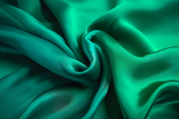 Текстура зеленой шелковой ткани Красивый изумрудно-зеленый мягкий фон из шелковой ткани