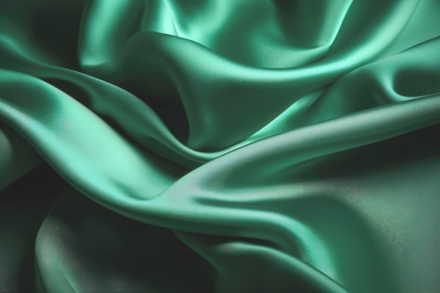 緑の絹織物のテクスチャ 美しいエメラルド グリーンの柔らかい絹織物の背景