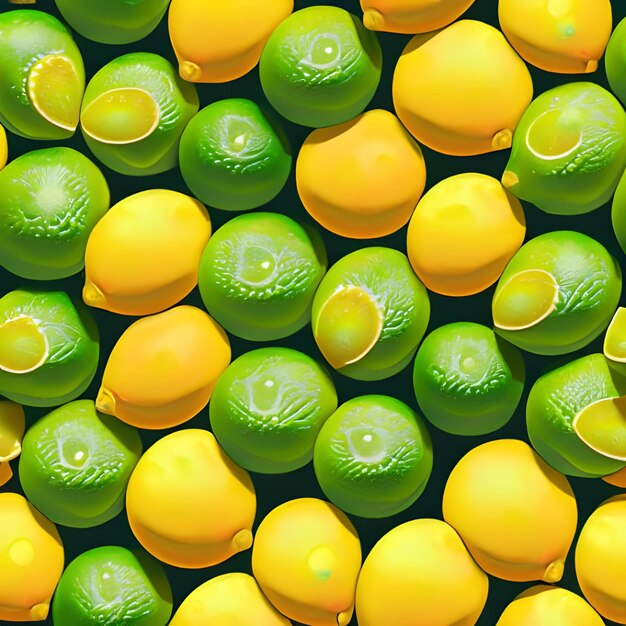 A texture of green and yellow citrus fruits that are