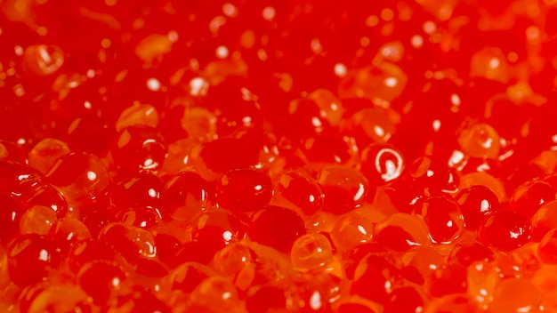 The texture is red caviar Trout caviar closeup