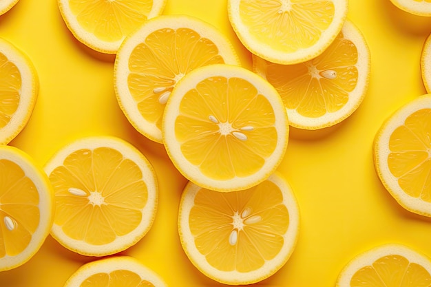Texture of lemon slices on yellow background