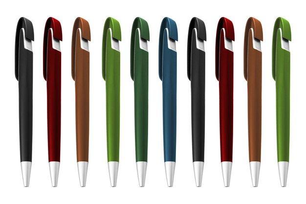 texture of multi-colored ballpoint pens on an isolated white background