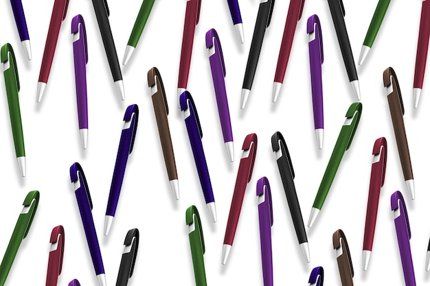 Texture of multi-colored ballpoint pens on an isolated white background