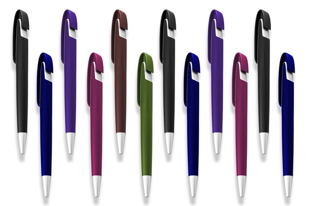 Texture of multi-colored ballpoint pens on an isolated white background