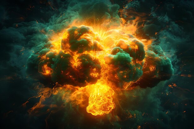Texture Nuclear Fire With Bright Green and Yellow Colors Giving Off Effect FX Overlay Design Art