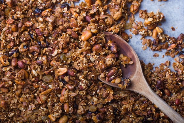 Texture oatmeal granola or muesli. Food concept. Healthy and wholesome food.